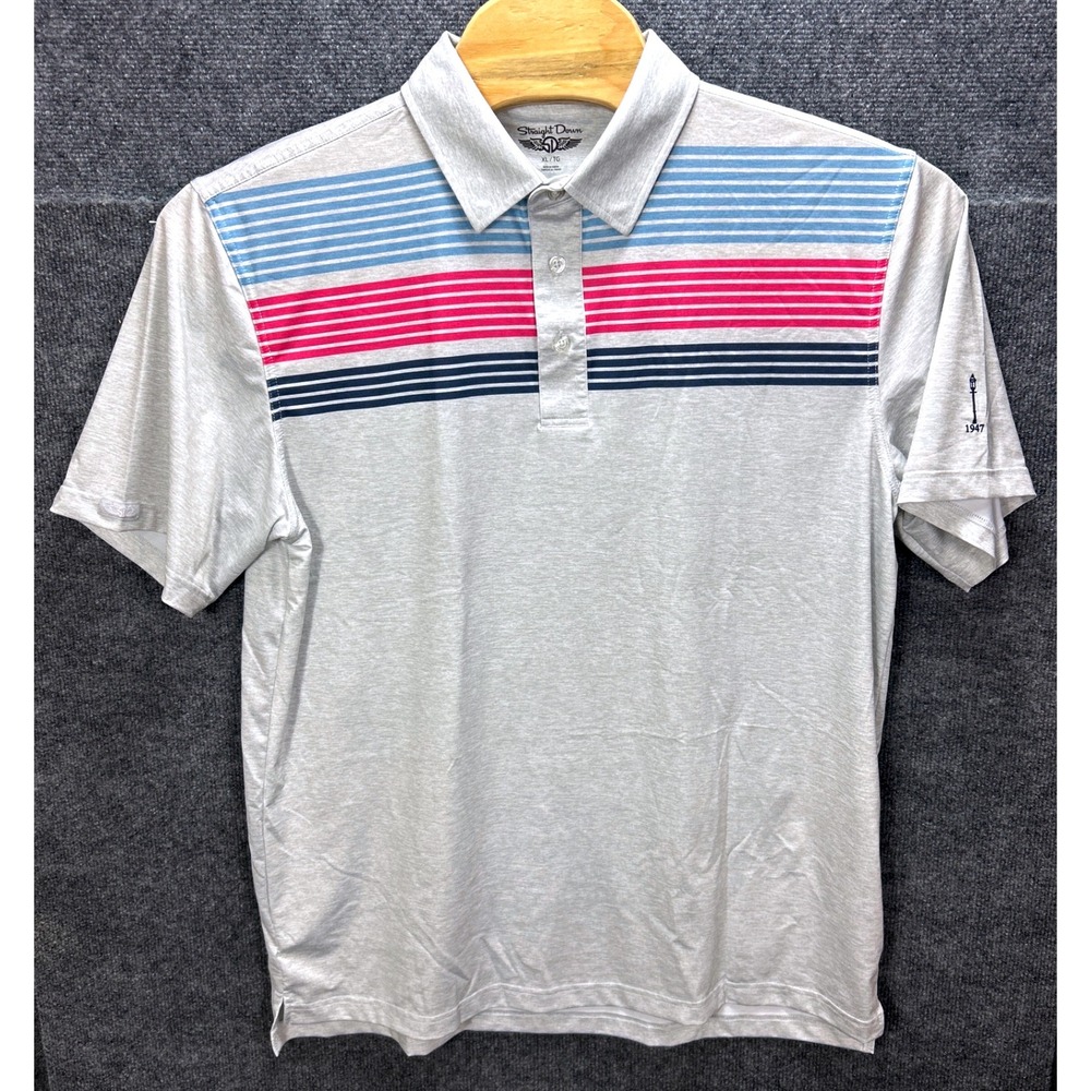 Straight Down Golf Polo‎ Shirt Striped Athletic Casual Short Sleeve XL